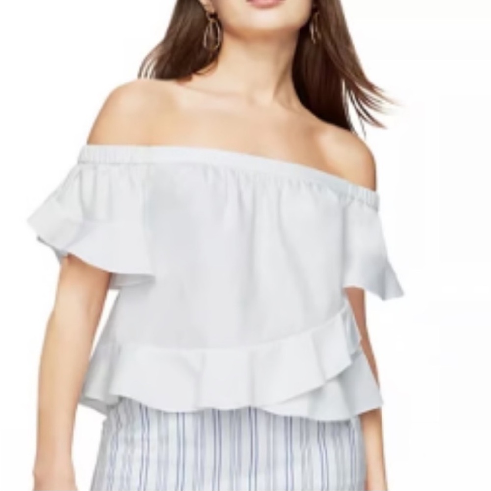 BCBG Trixy Off The Shoulder Ruffled Top White